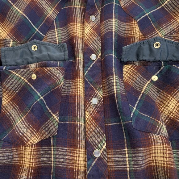 ROEBUCKS Men's XL Multicolor Plaid Flannel Pearl Snap Pocket Long Sleeve Western - Picture 10 of 15